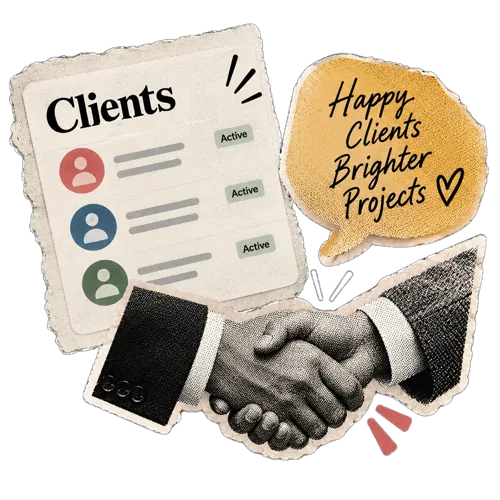 A Wiro client record showing contacts, live projects, payments and shared files in one place