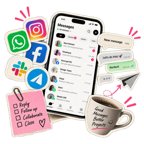 The Wiro messages hub, with client and team conversations in a shared inbox