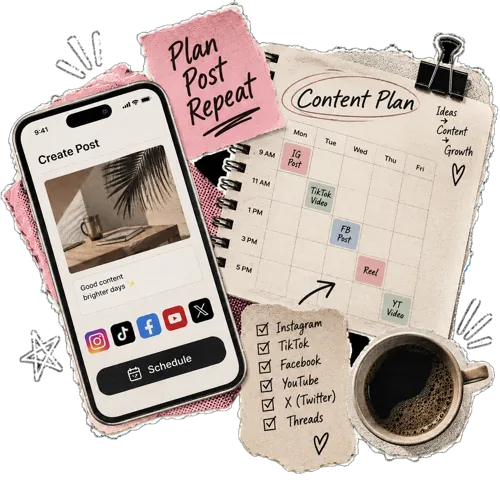 The Wiro social post scheduler, with captions and scheduled posts laid out by date