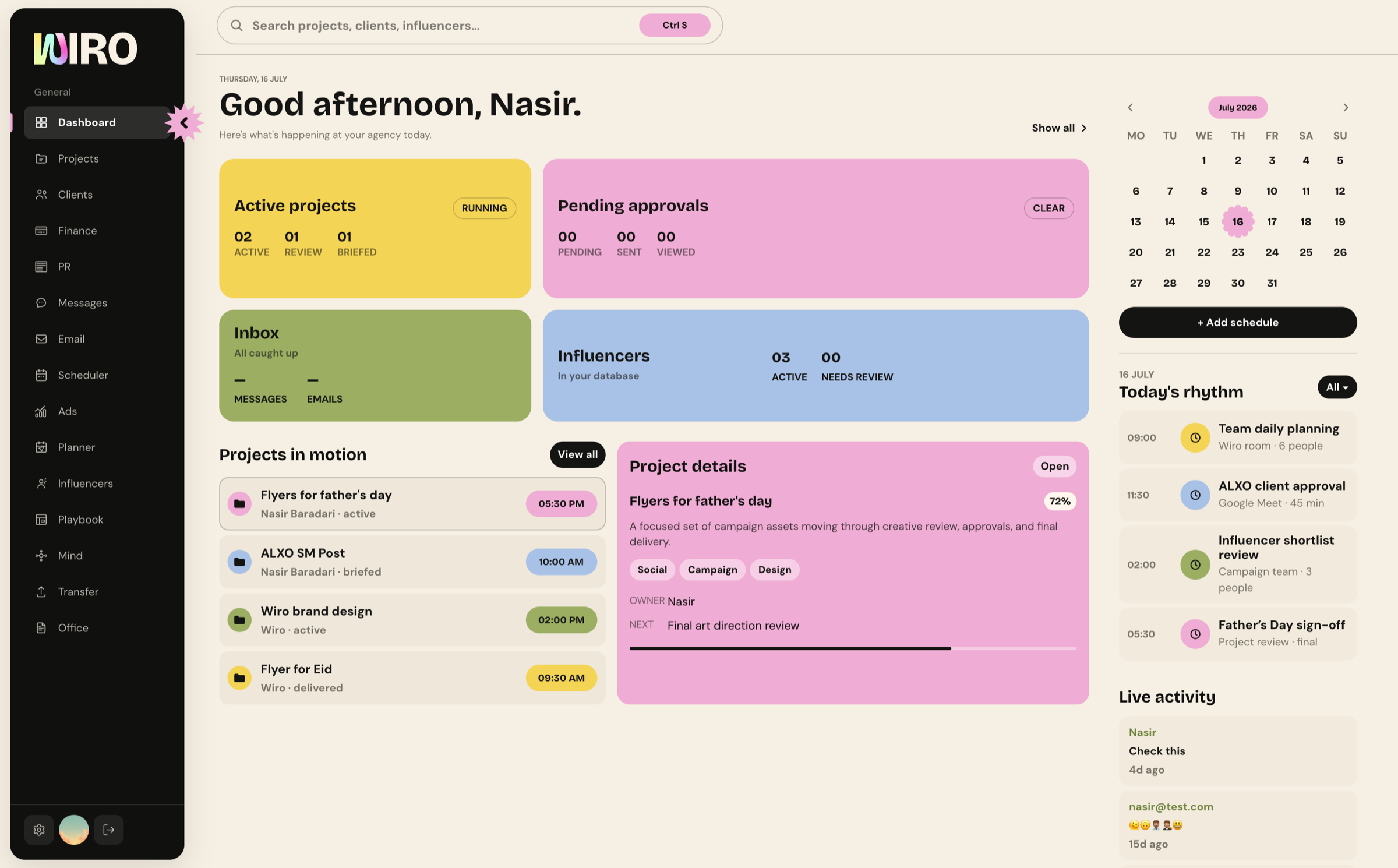 Wiro dashboard